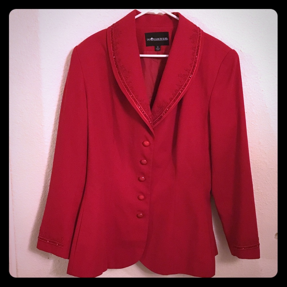 Sag Harbor Red Beaded Blazer Jacket Size 18 Dressy Career - Picture 2 of 5